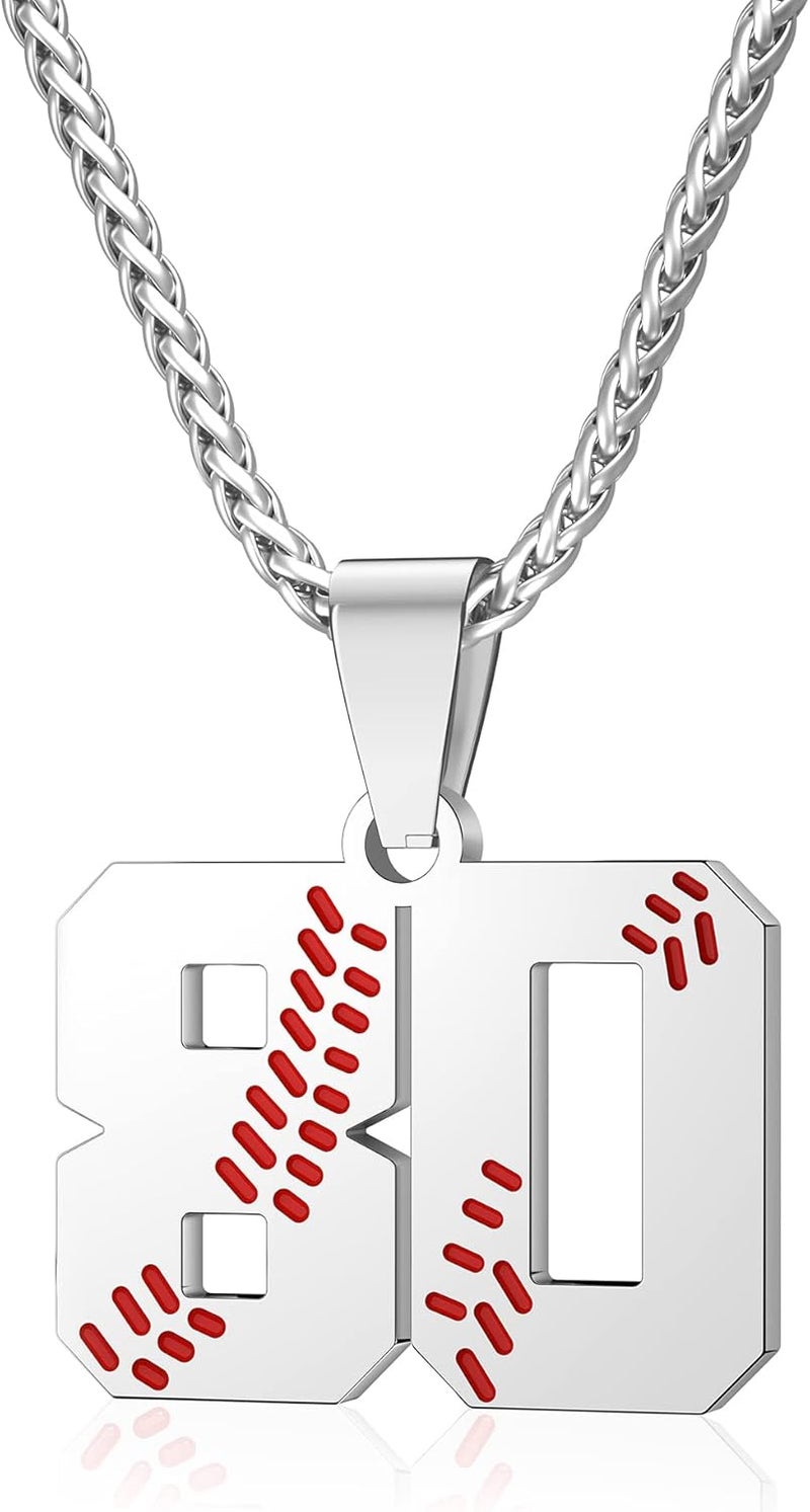 Wikavanli Personalized Baseball Jersey Number 00-99 Necklace - Stainless Steel Baseball Chain Pendant Necklace - Team Jewelry Gift for Boys, Girls, Men, Women - Image 1